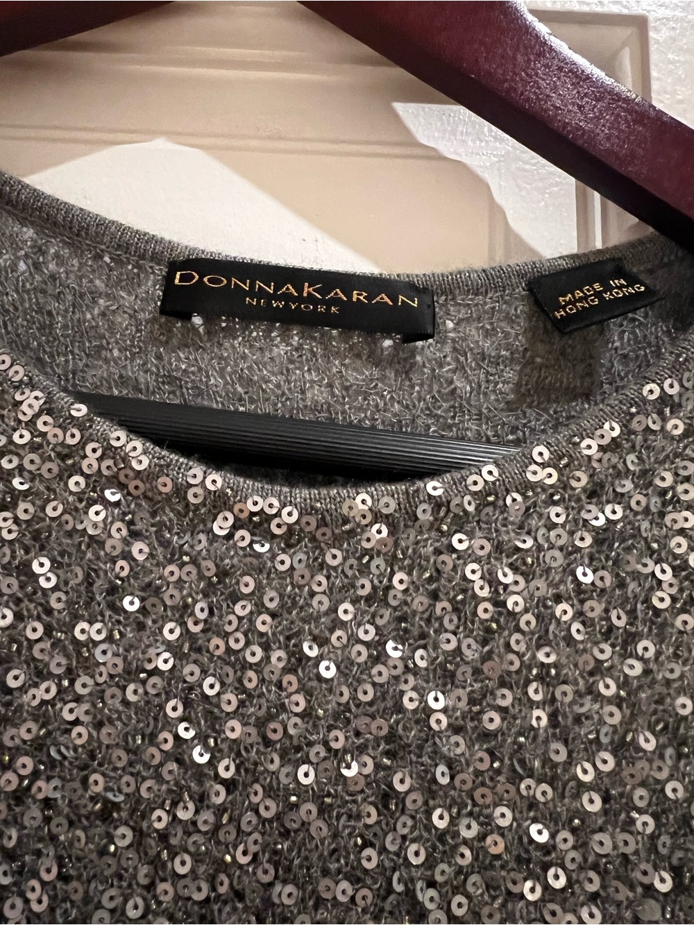Donna Karan Sequin Knit Sweater - Gray